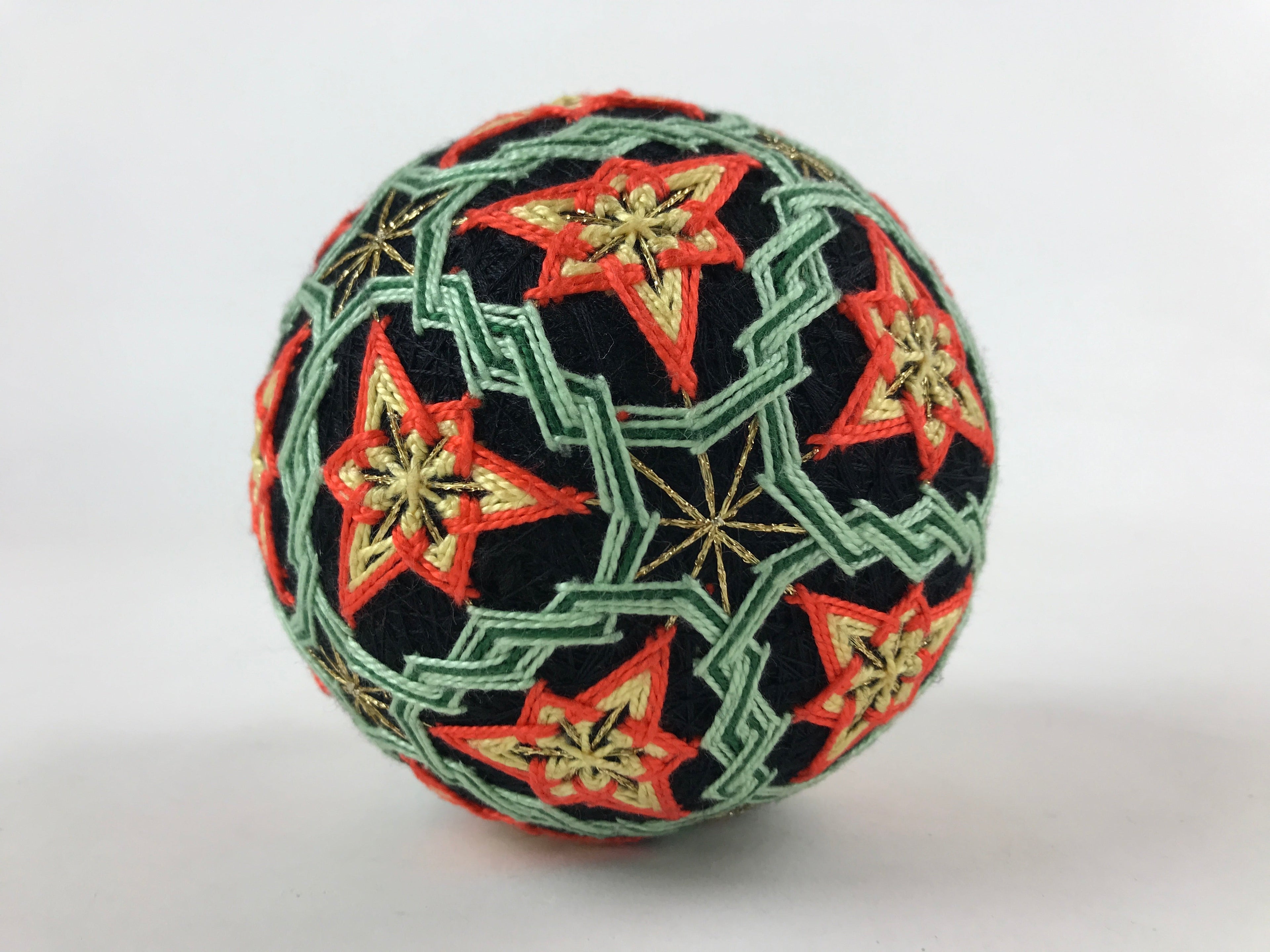 Japanese Embroidered Fabric Ball Temari Vtg Decoration Toy Stars JK580