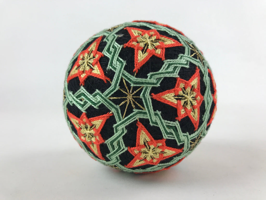 Japanese Embroidered Fabric Ball Temari Vtg Decoration Toy Stars JK580