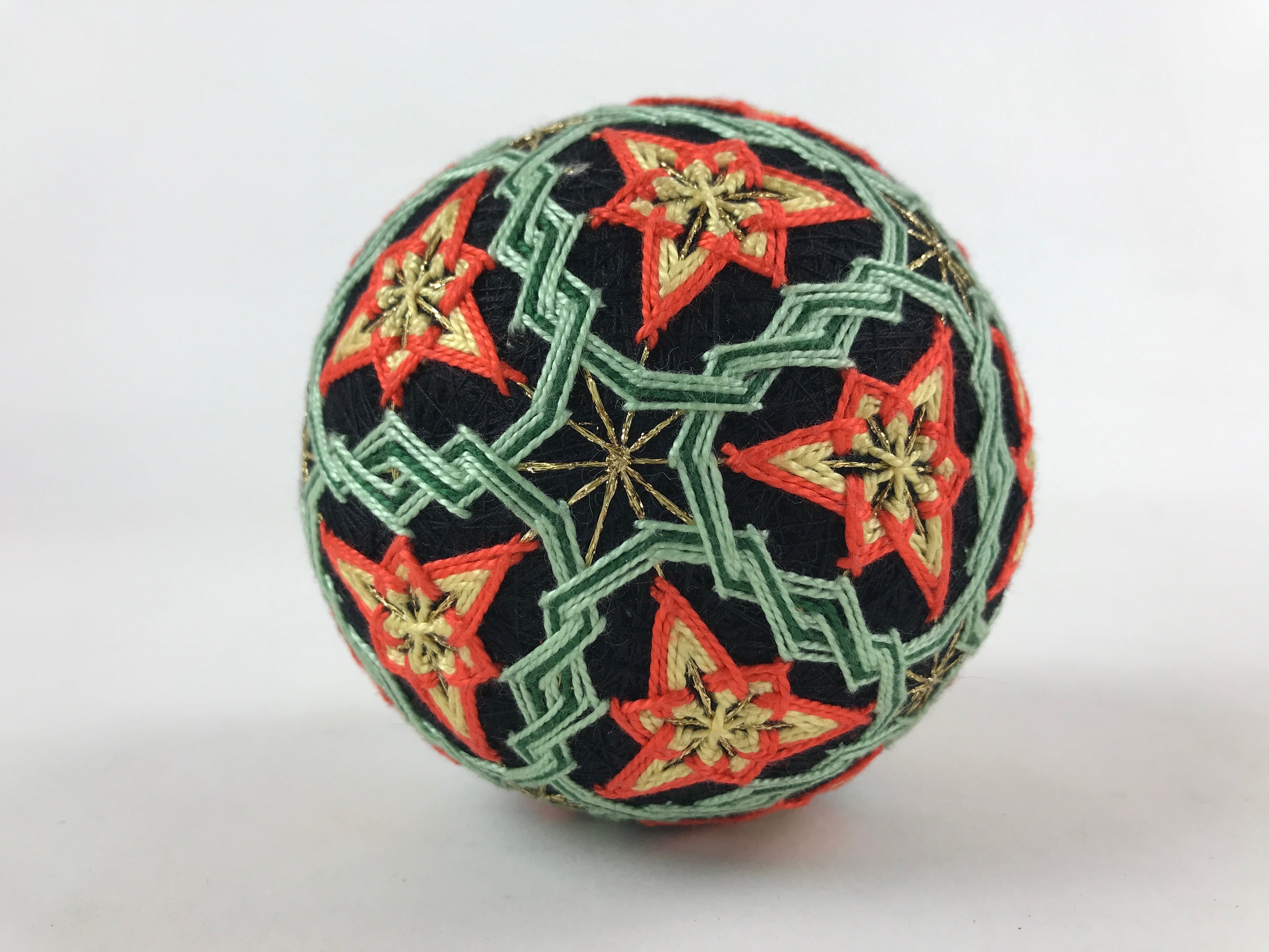 Japanese Embroidered Fabric Ball Temari Vtg Decoration Toy Stars JK580