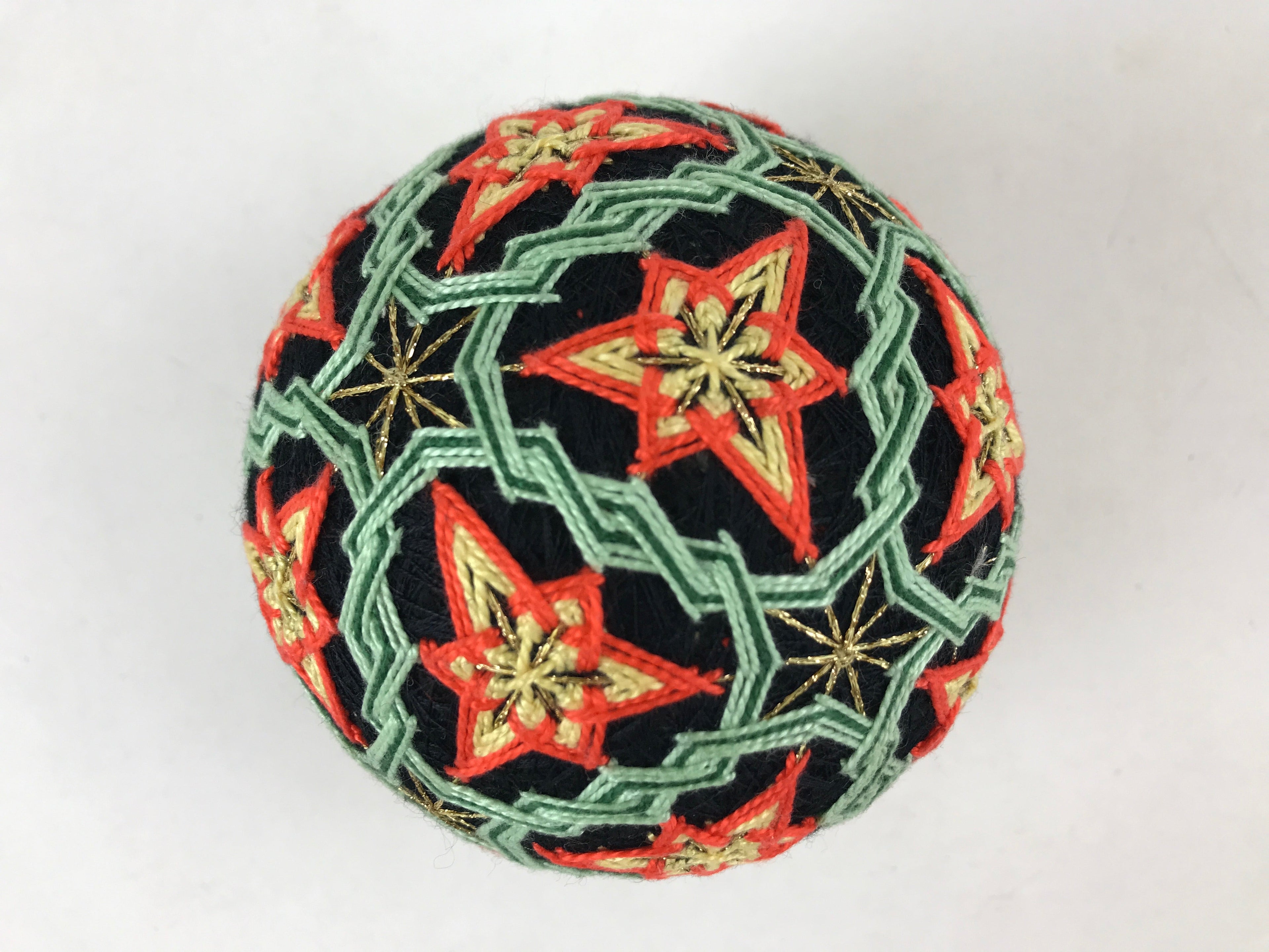 Japanese Embroidered Fabric Ball Temari Vtg Decoration Toy Stars JK580