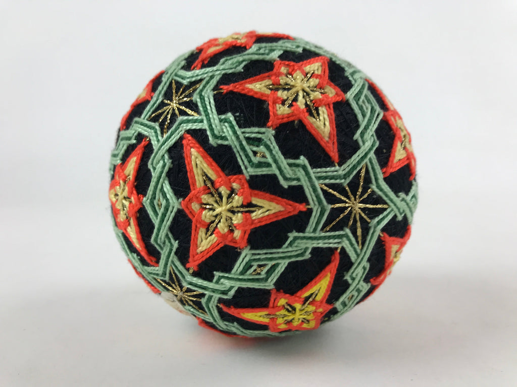 Japanese Embroidered Fabric Ball Temari Vtg Decoration Toy Stars JK580
