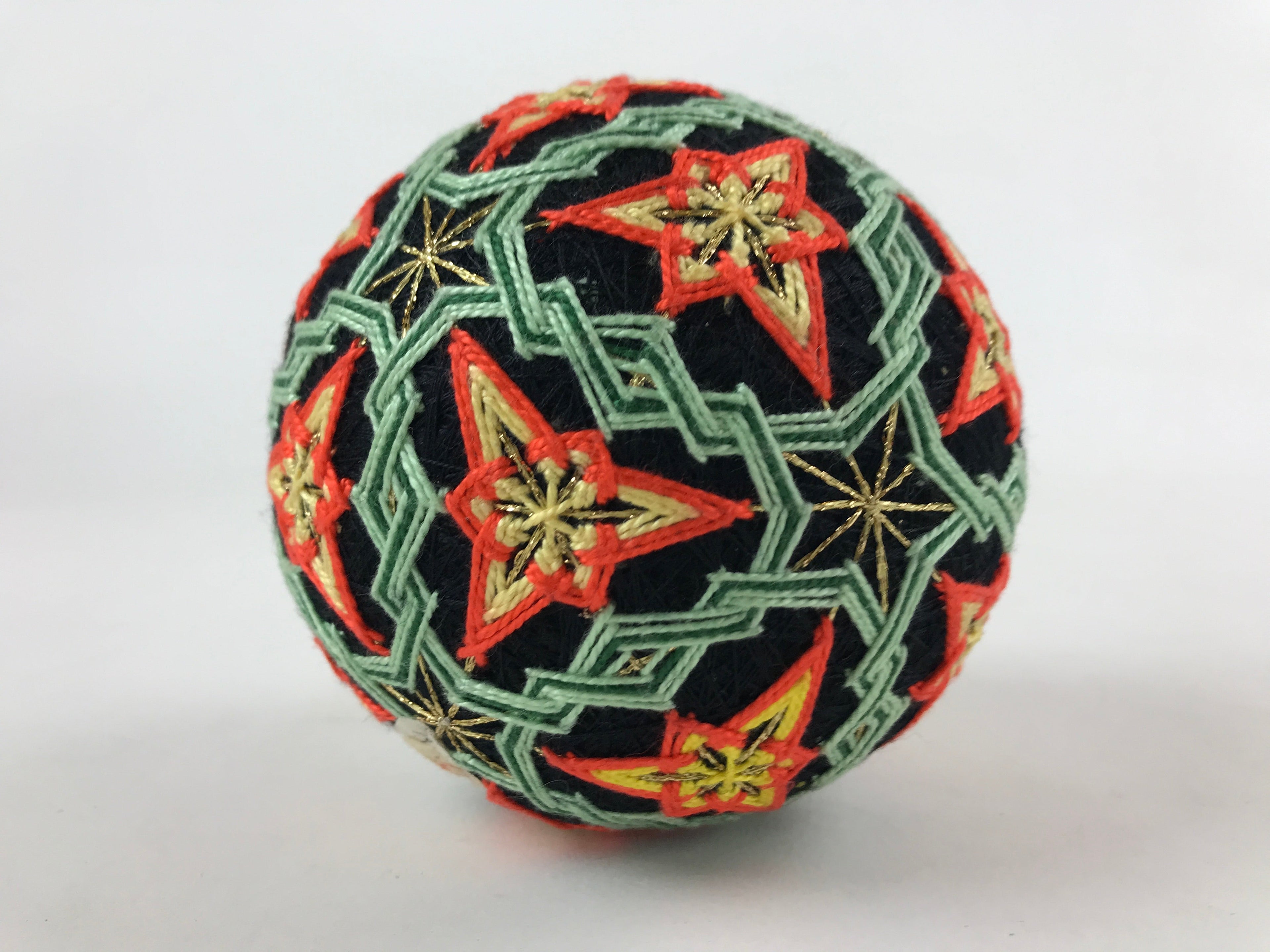 Japanese Embroidered Fabric Ball Temari Vtg Decoration Toy Stars JK580