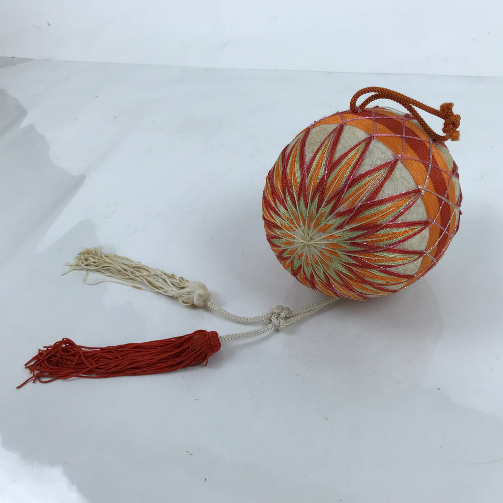 Japanese Embroidered Thread Fabric Hanging Mari Ball Decoration Vtg Temari ID591