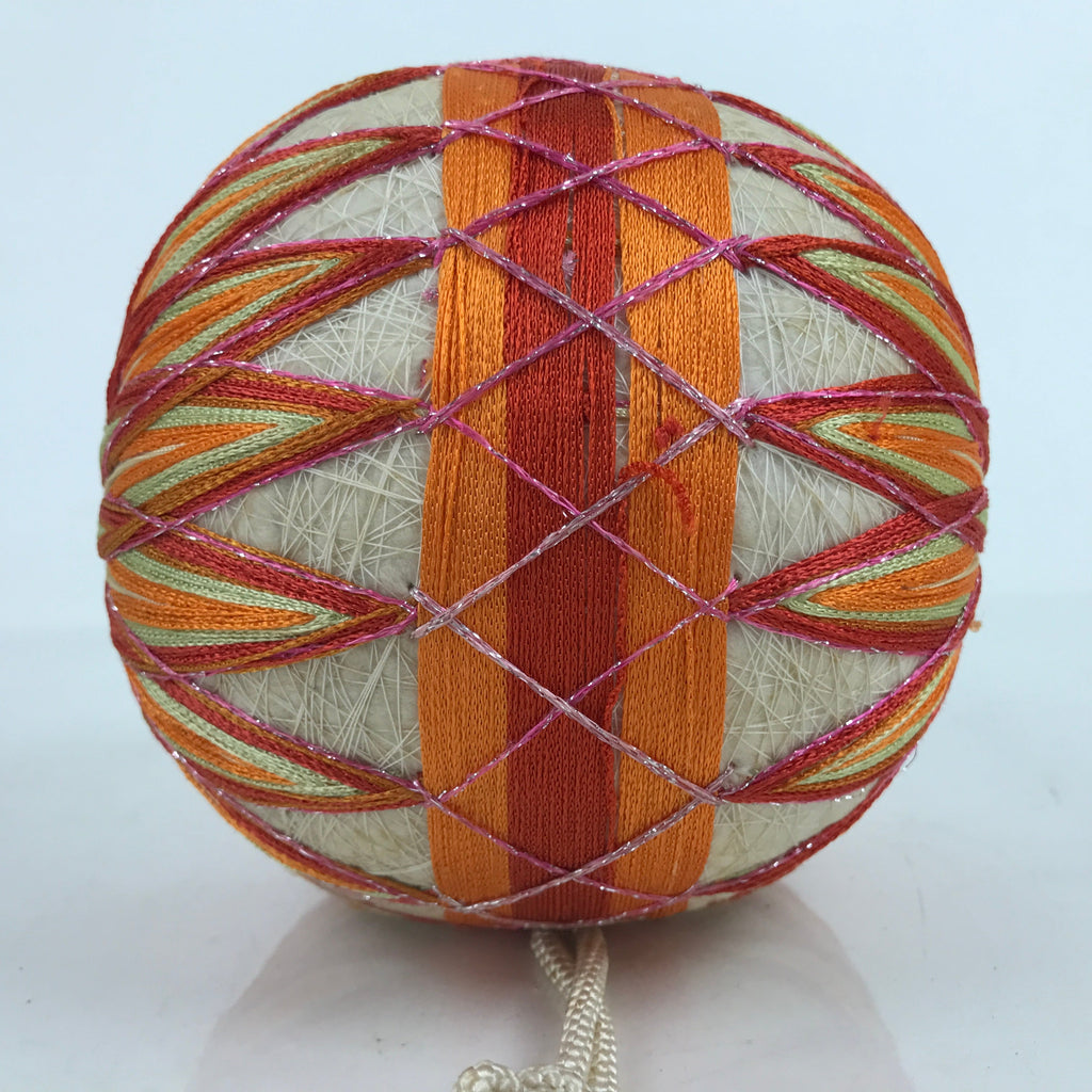 Japanese Embroidered Thread Fabric Hanging Mari Ball Decoration Vtg Temari ID591