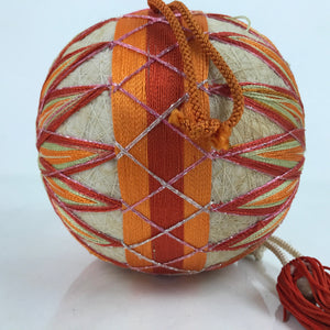 Japanese Embroidered Thread Fabric Hanging Mari Ball Decoration Vtg Temari ID591