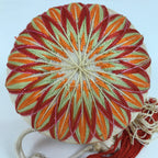 Japanese Embroidered Thread Fabric Hanging Mari Ball Decoration Vtg Temari ID591