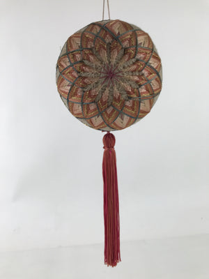 Japanese Embroidered Thread Fabric Hanging Mari Ball Decoration Vtg Temari ID595