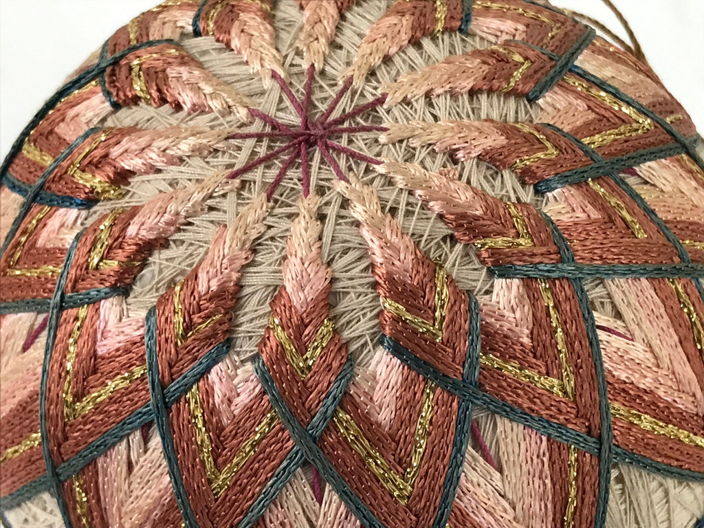 Japanese Embroidered Thread Fabric Hanging Mari Ball Decoration Vtg Temari ID595