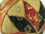 Japanese Fabric Ball Temari Vtg Decoration Amulet Play Wedding Gift Gold Red BD9