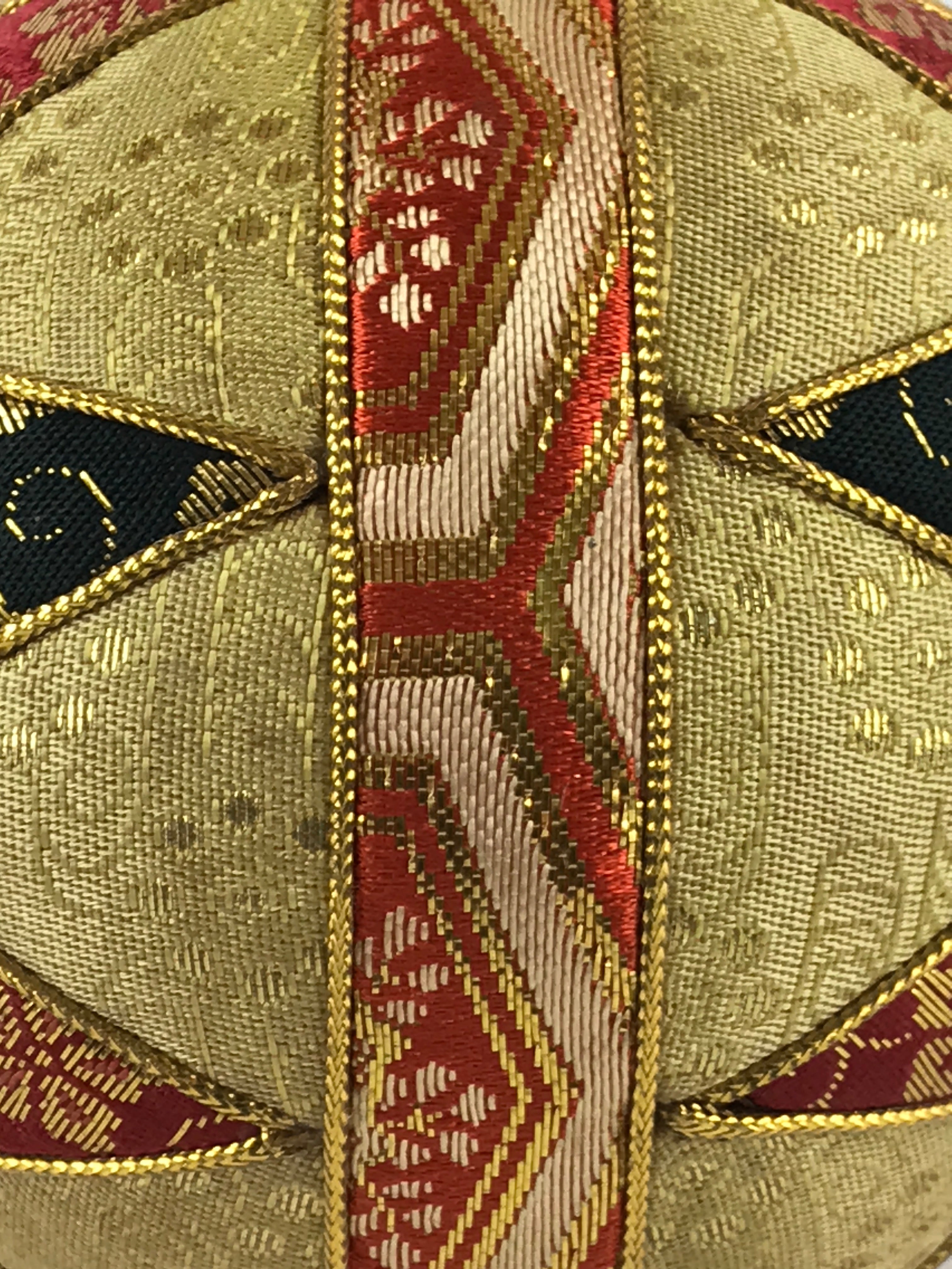 Japanese Fabric Ball Temari Vtg Decoration Amulet Play Wedding Gift Gold Red BD9