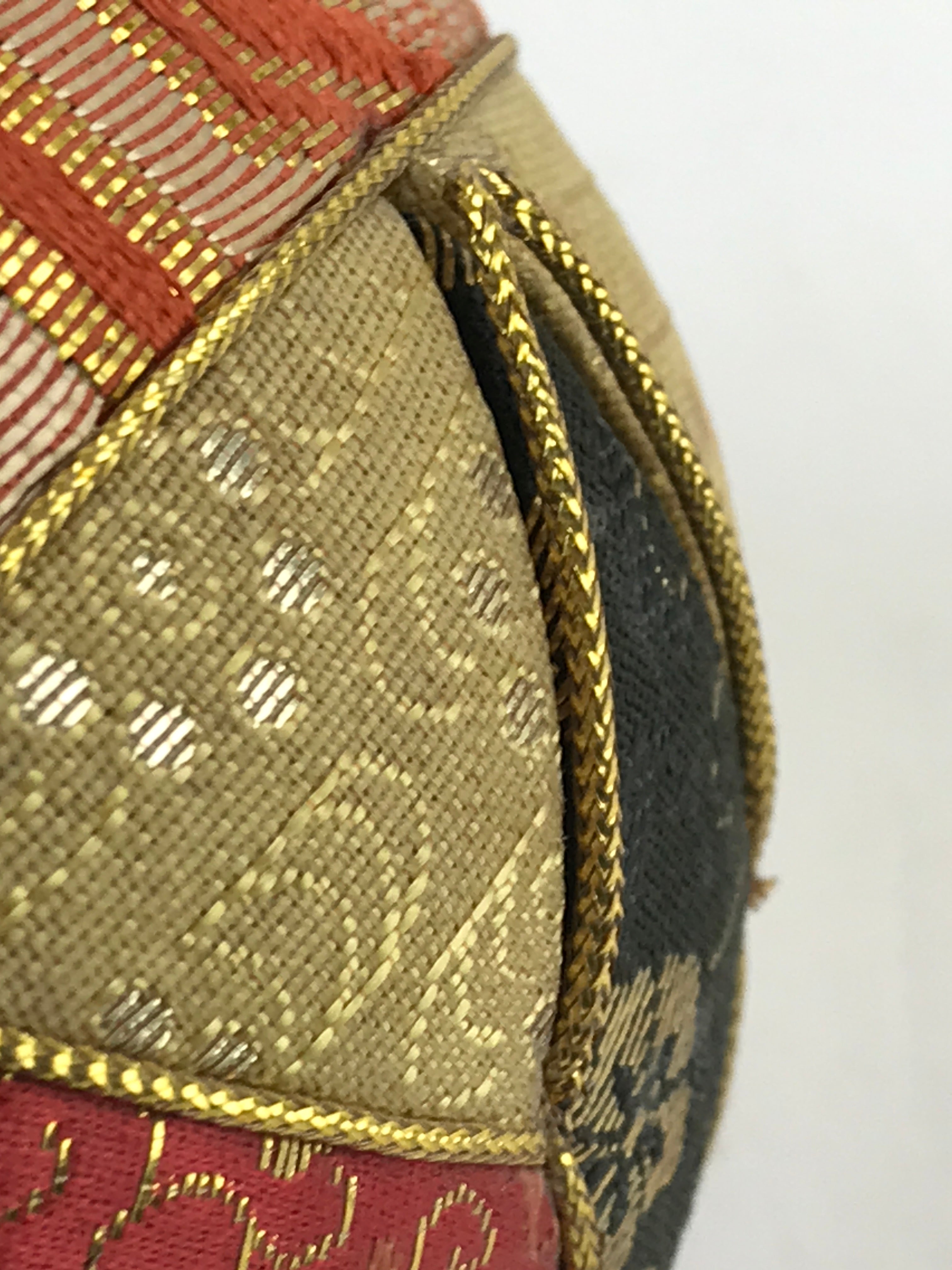 Japanese Fabric Ball Temari Vtg Decoration Amulet Play Wedding Gift Gold Red BD9