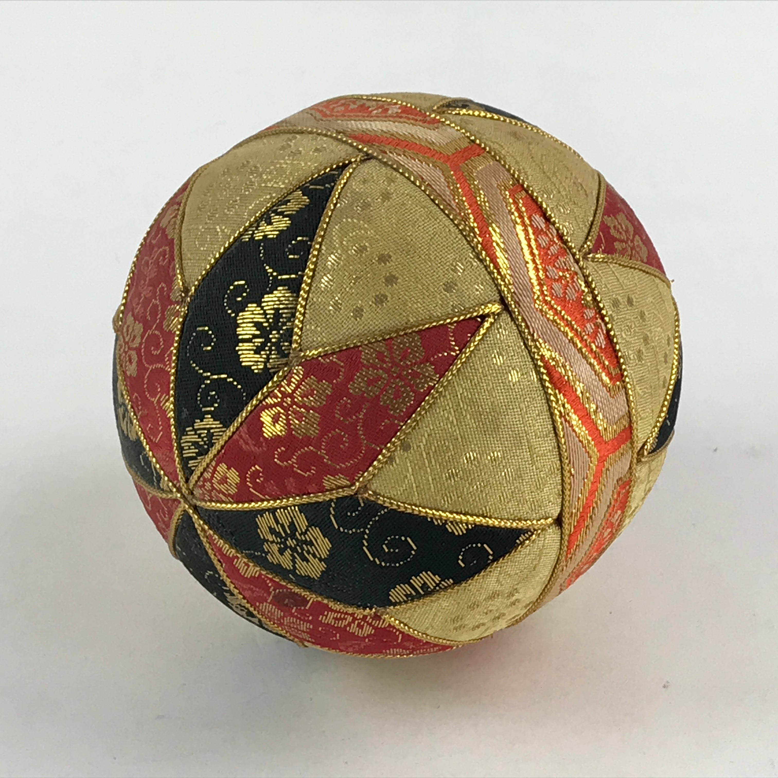 Japanese Fabric Ball Temari Vtg Decoration Amulet Play Wedding Gift Gold Red BD9