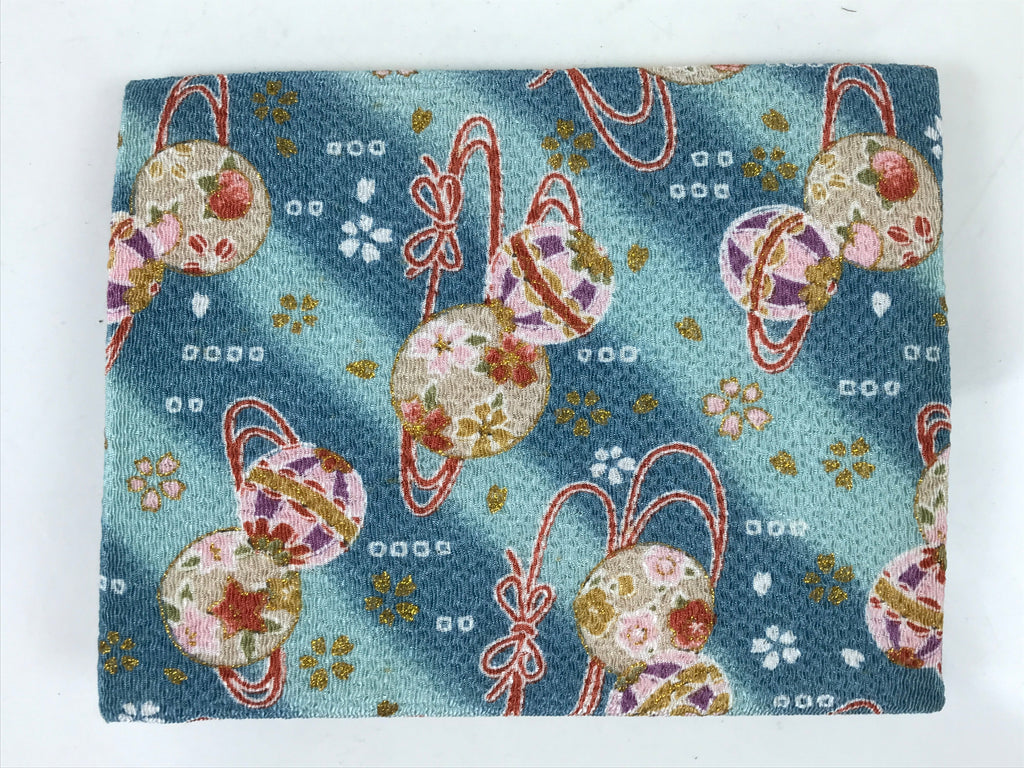Japanese Fabric Card Holder Vtg Ball Ribbon Blue Pink Gold Cherry Blossom KB93