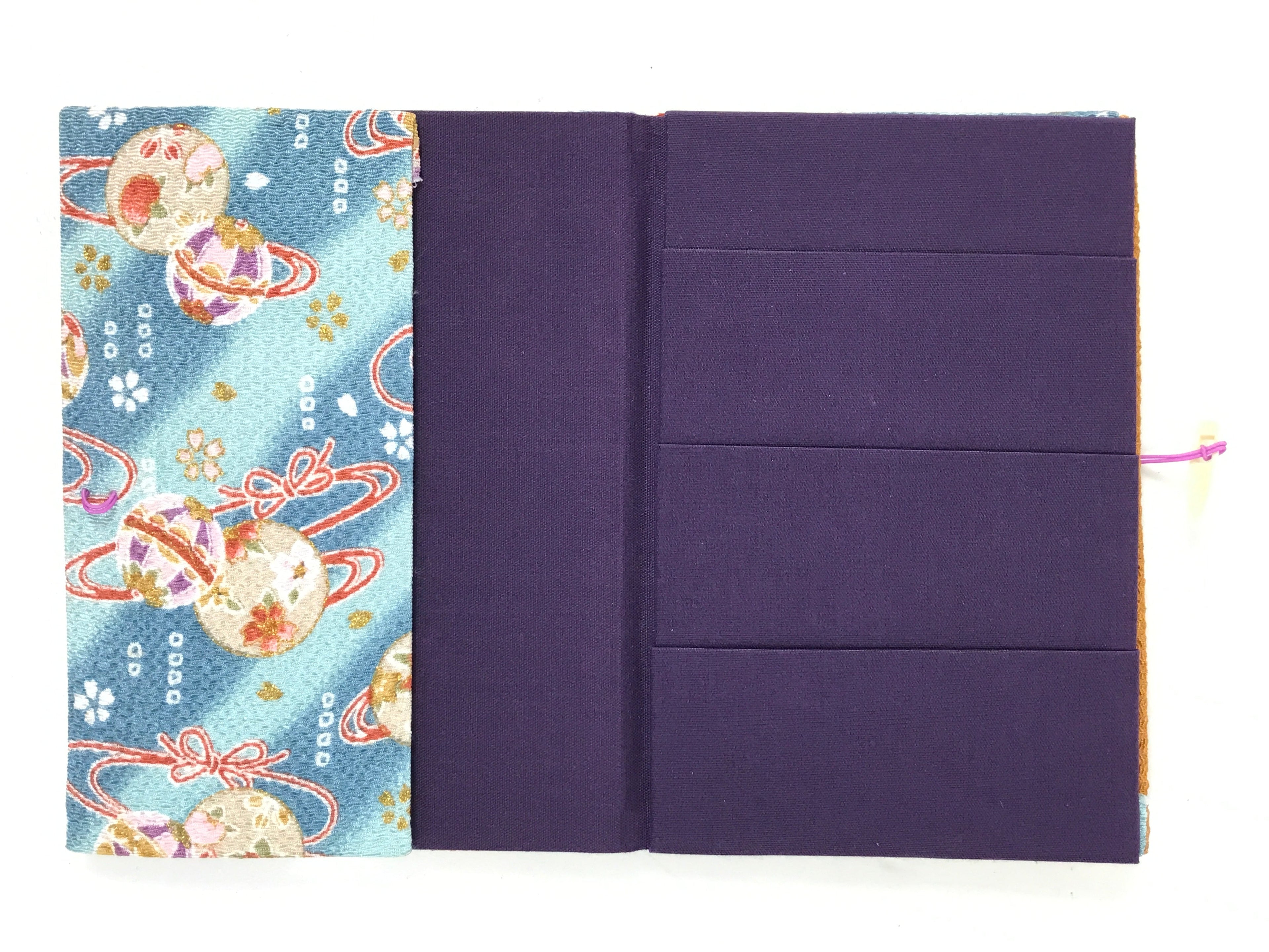 Japanese Fabric Card Holder Vtg Ball Ribbon Blue Pink Gold Cherry Blossom KB93