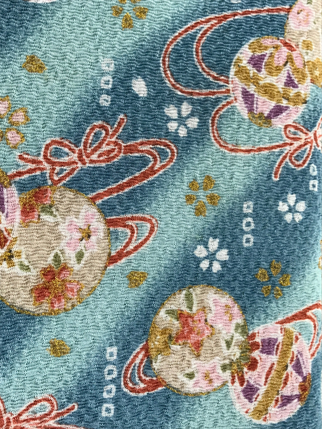 Japanese Fabric Card Holder Vtg Ball Ribbon Blue Pink Gold Cherry Blossom KB93