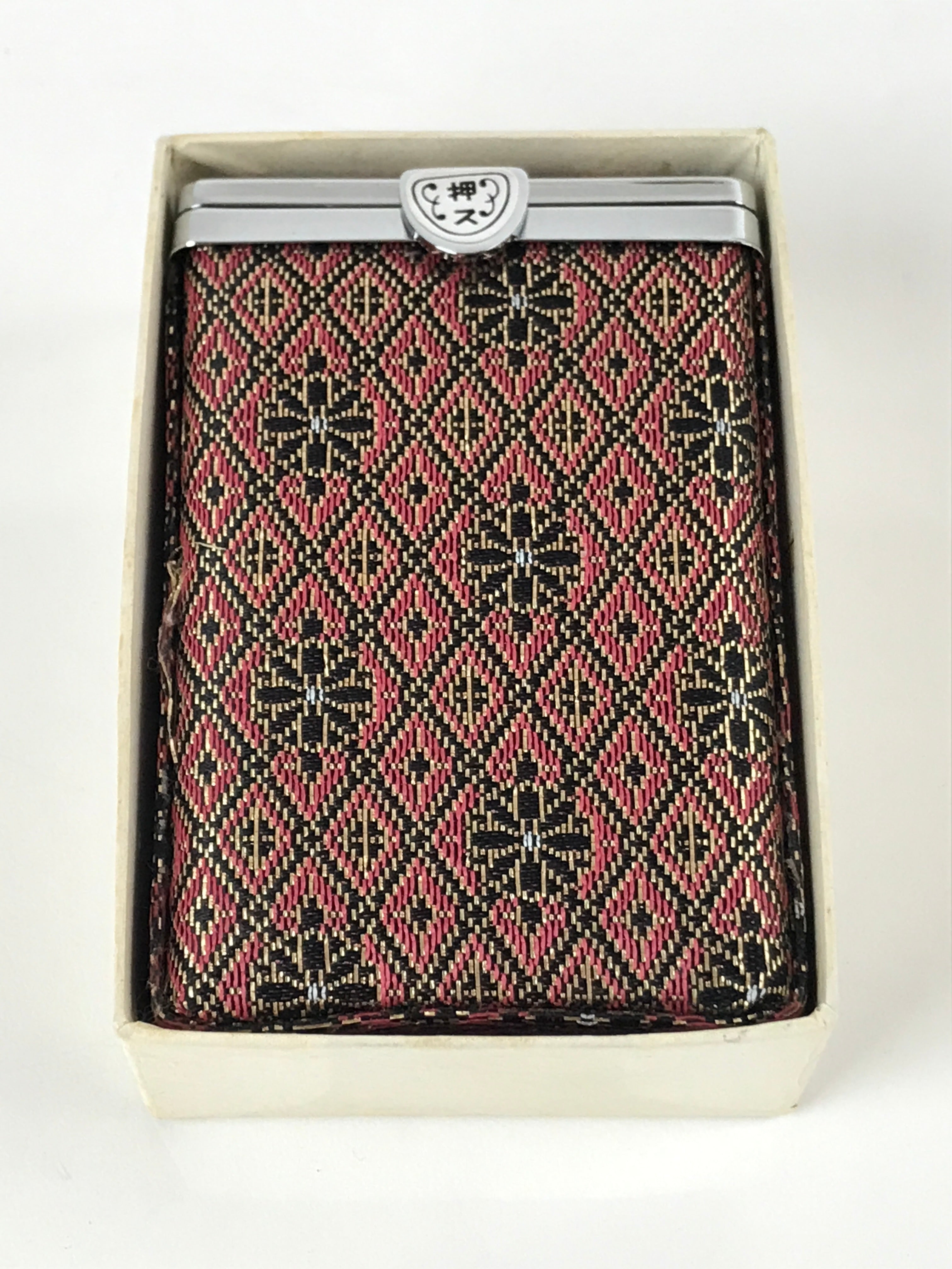 Japanese Fabric Cigarette Case Vtg Tabakoire Spring Lid Box Floral Pink KB83