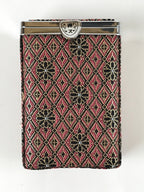 Japanese Fabric Cigarette Case Vtg Tabakoire Spring Lid Box Floral Pink KB83