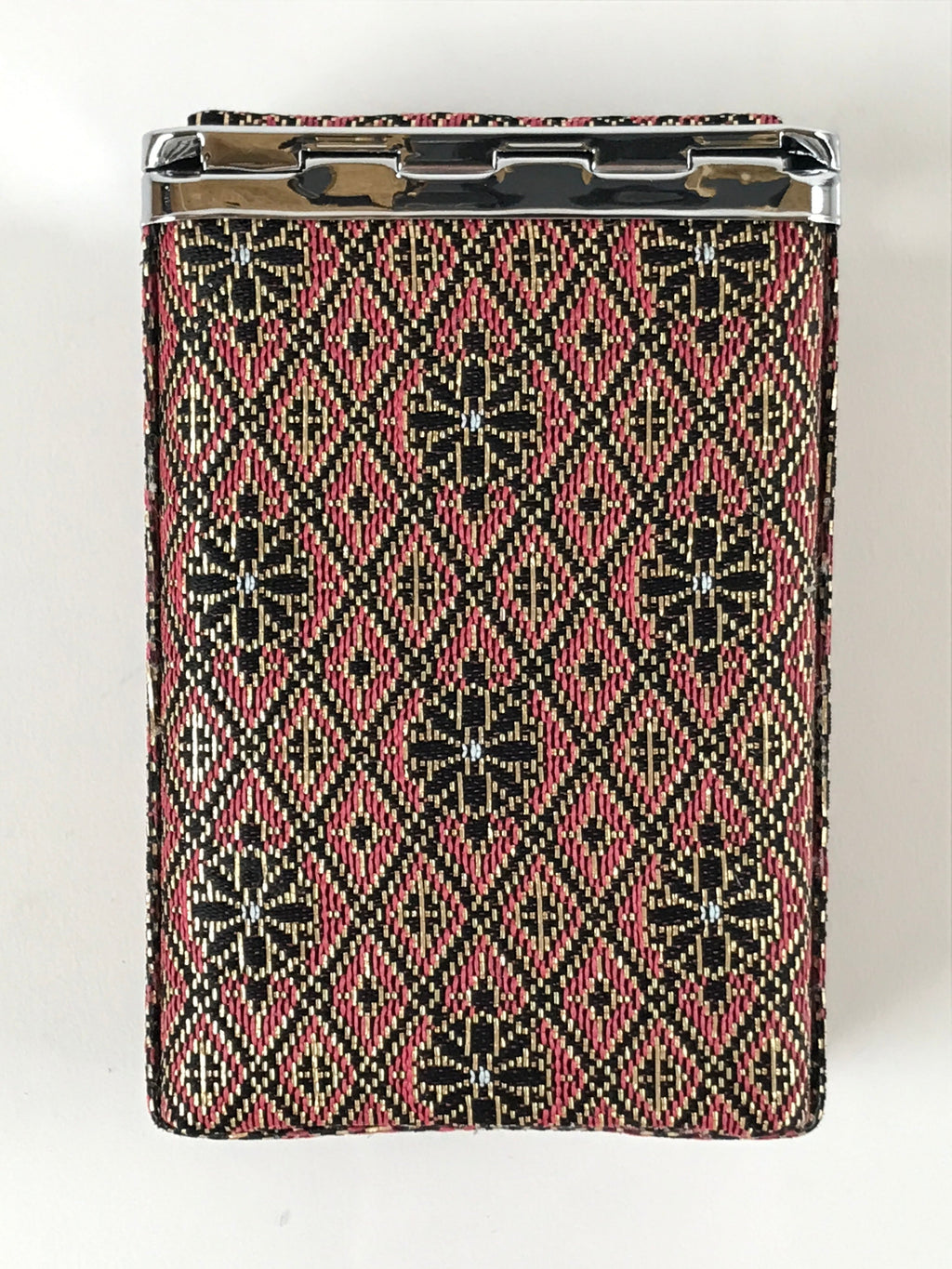 Japanese Fabric Cigarette Case Vtg Tabakoire Spring Lid Box Floral Pink KB83