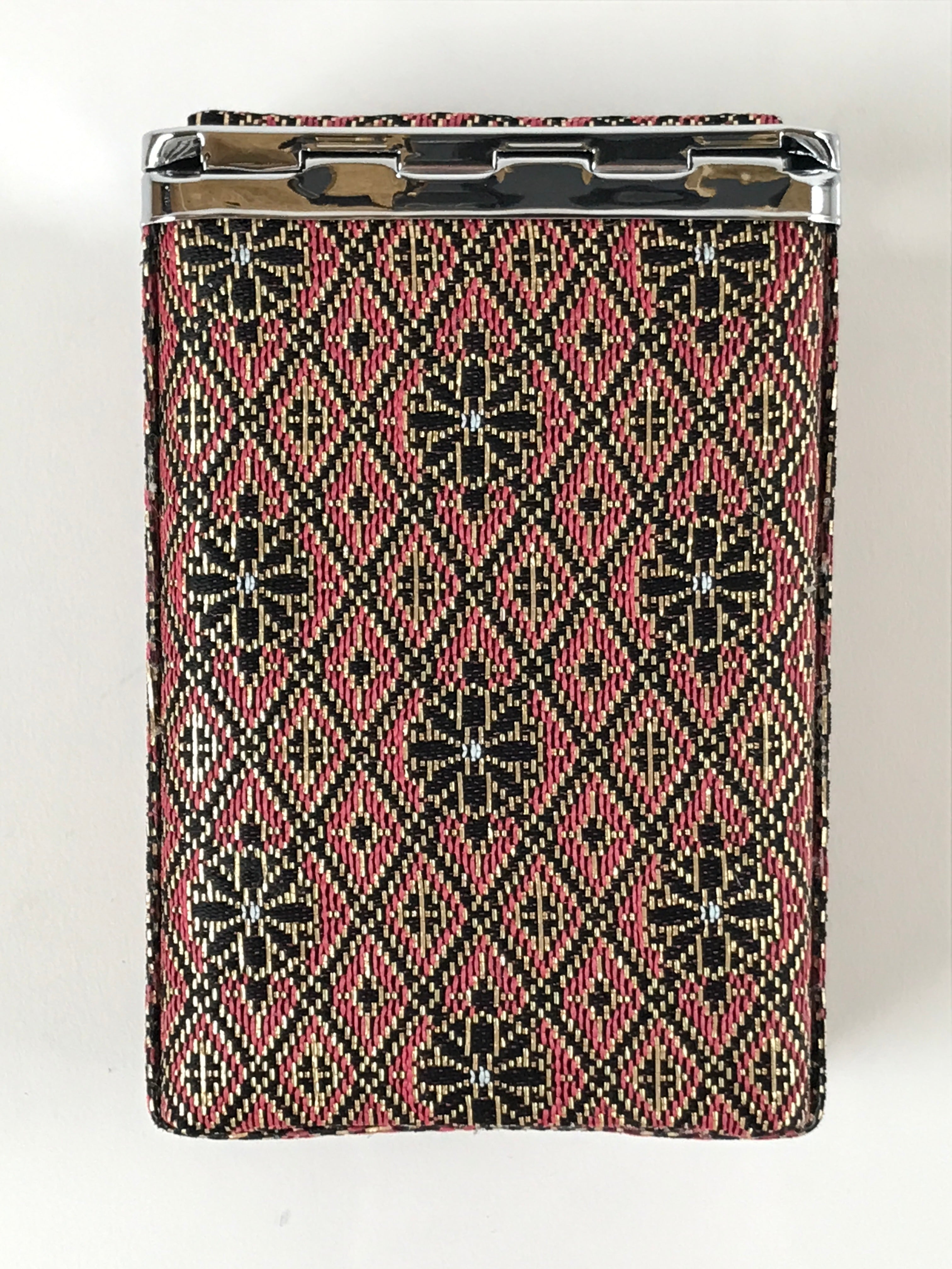 Japanese Fabric Cigarette Case Vtg Tabakoire Spring Lid Box Floral Pink KB83