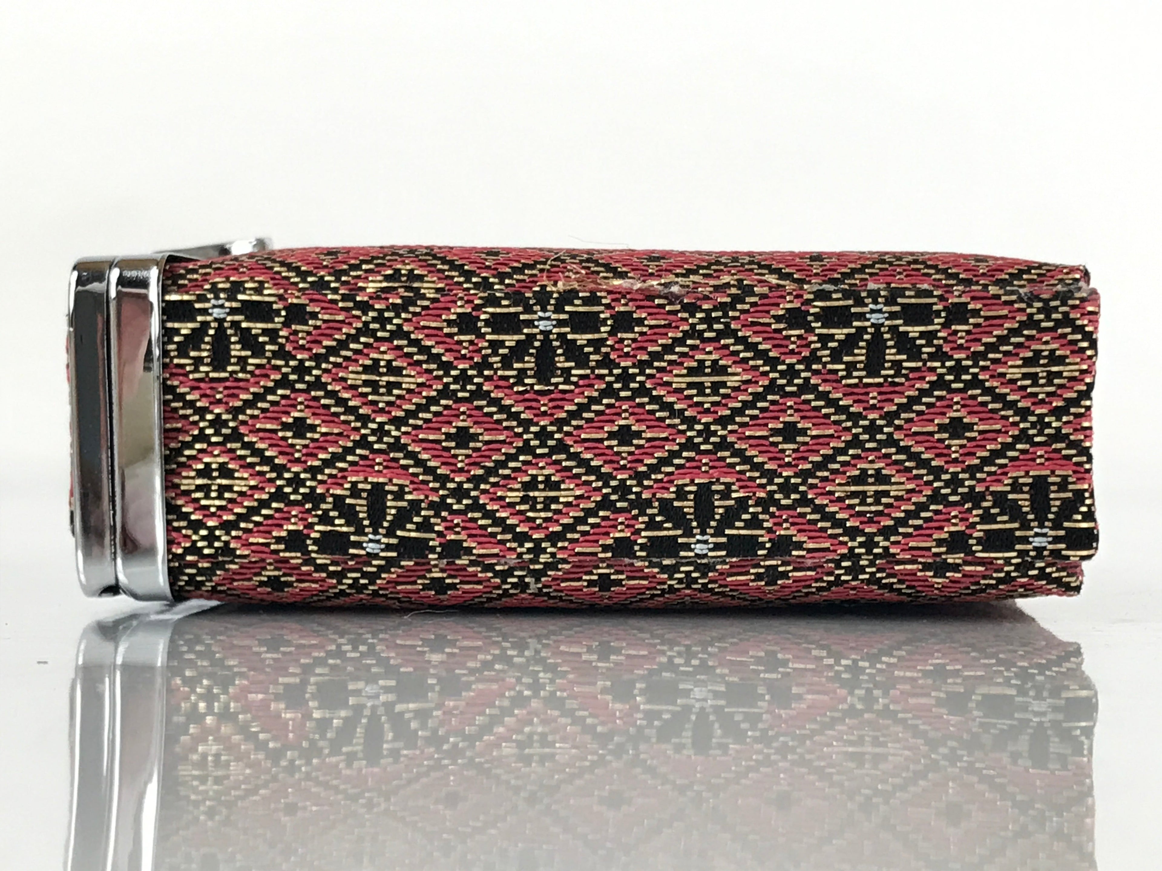 Japanese Fabric Cigarette Case Vtg Tabakoire Spring Lid Box Floral Pink KB83