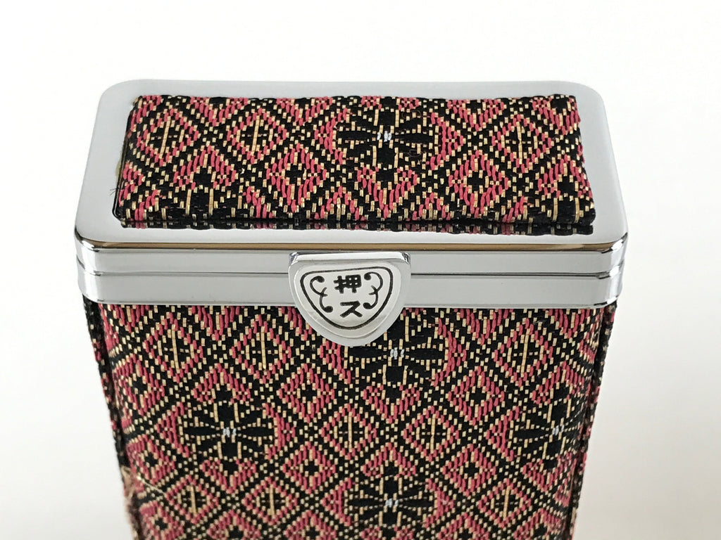 Japanese Fabric Cigarette Case Vtg Tabakoire Spring Lid Box Floral Pink KB83