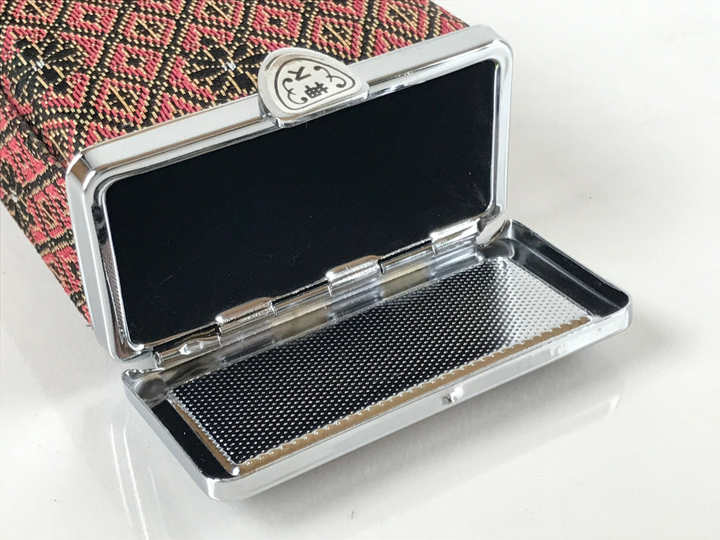 Japanese Fabric Cigarette Case Vtg Tabakoire Spring Lid Box Floral Pink KB83