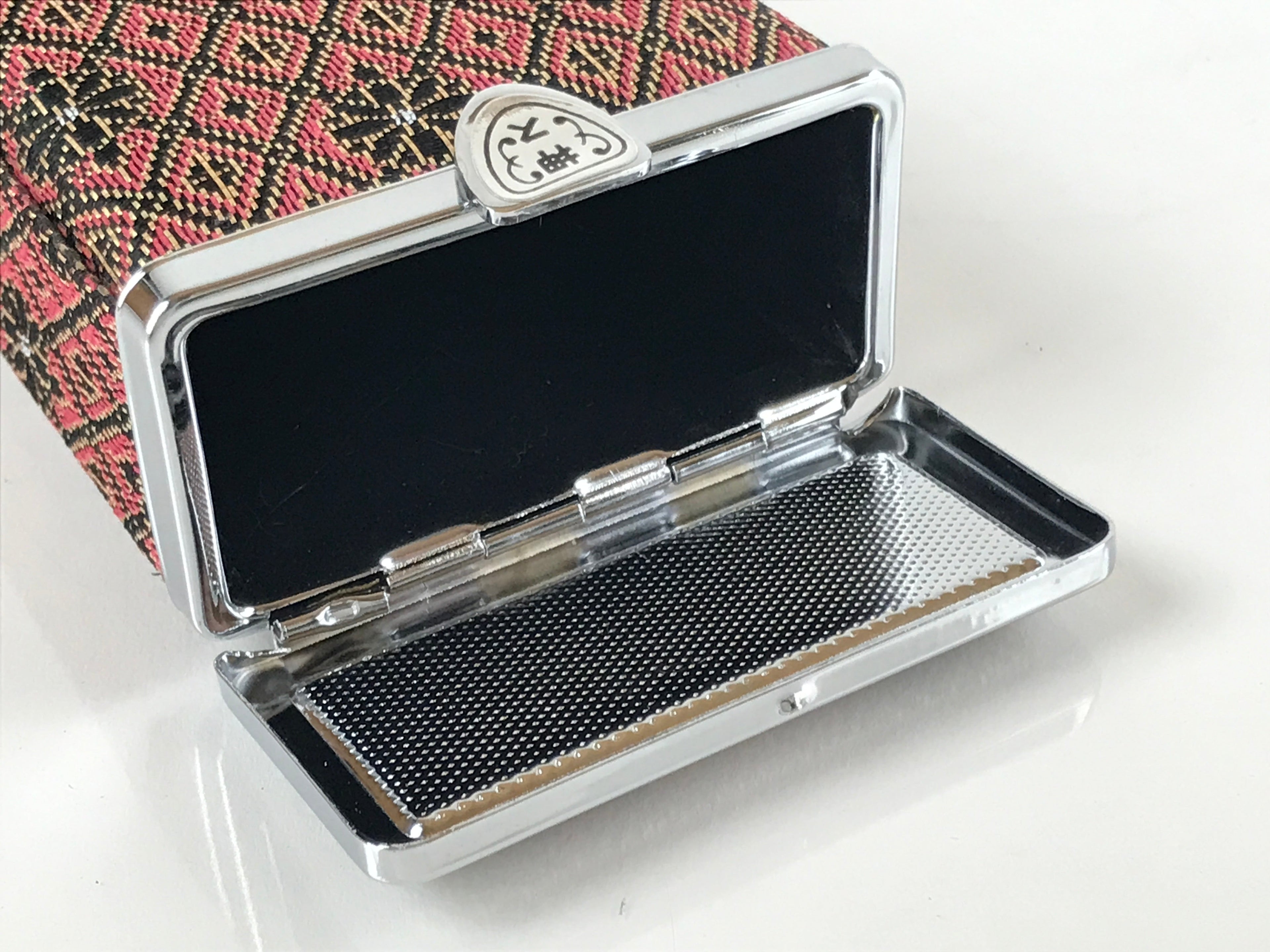 Japanese Fabric Cigarette Case Vtg Tabakoire Spring Lid Box Floral Pink KB83
