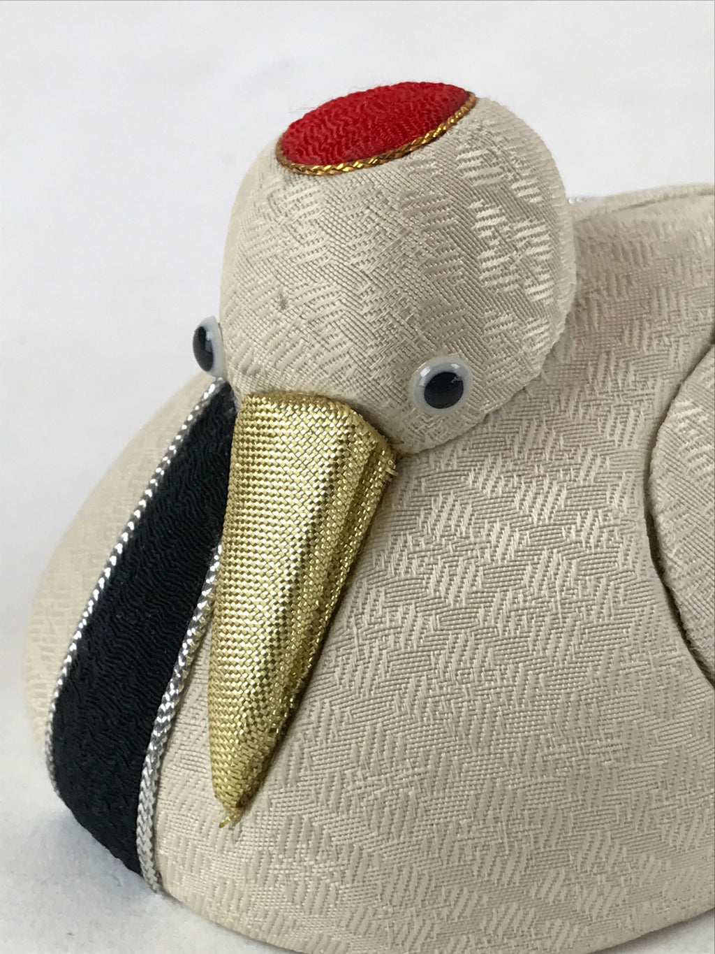 Japanese Fabric Crane Tsuru Bird Doll Vtg Chirimen Zaiku Traditional Craft BD958