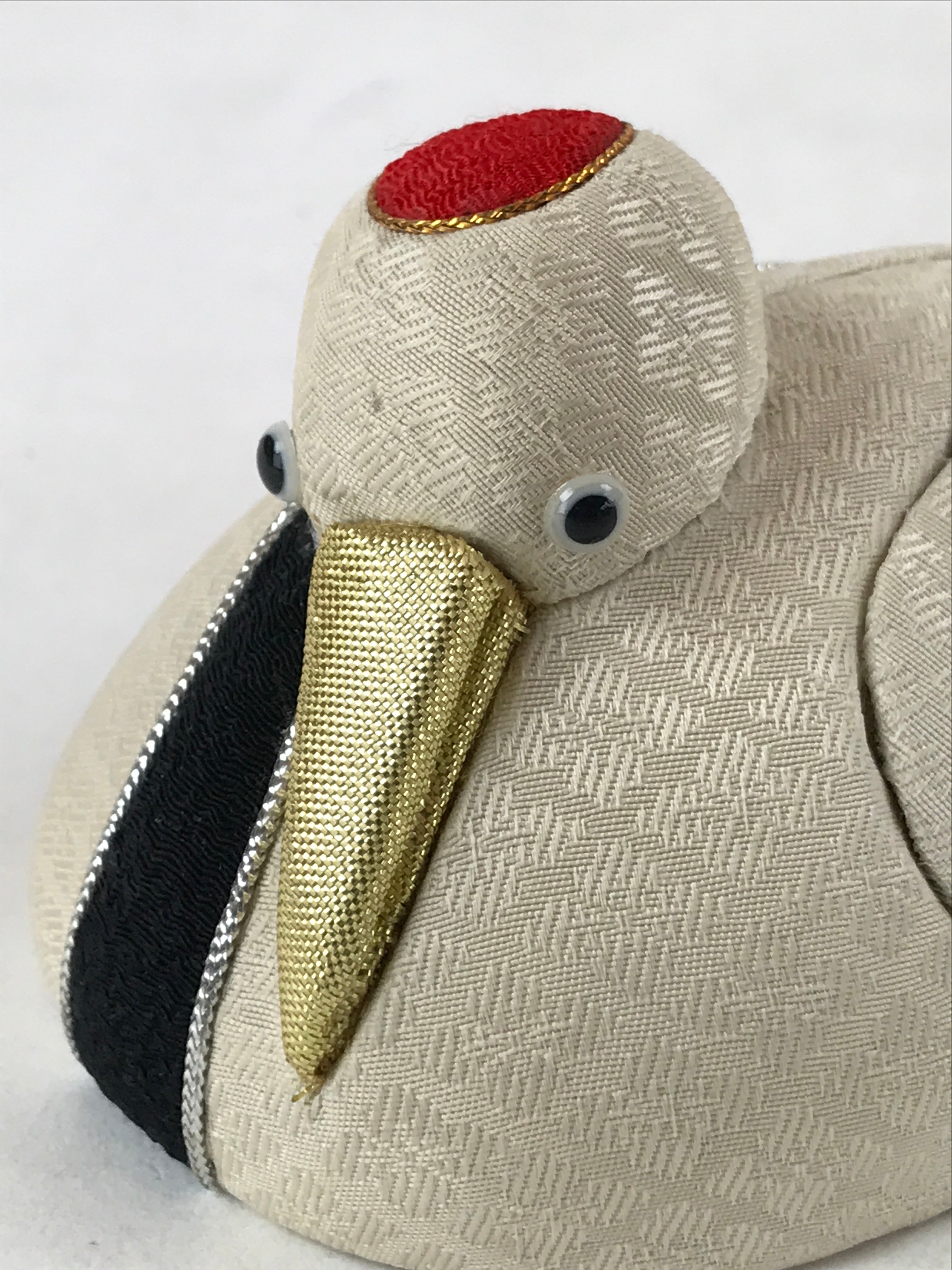 Japanese Fabric Crane Tsuru Bird Doll Vtg Chirimen Zaiku Traditional Craft BD958