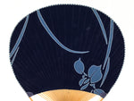 Japanese Fabric Fan Uchiwa Vtg Bamboo Paper Iris Ayame Flower Indigo Blue U147