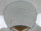Japanese Fabric Fan Uchiwa Vtg Bamboo Round Paper Back Blue Chrysanthemums U134