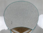 Japanese Fabric Fan Uchiwa Vtg Bamboo Round Paper Back Blue Chrysanthemums U134