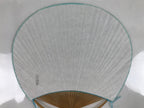 Japanese Fabric Fan Uchiwa Vtg Bamboo Round Paper Back Blue Chrysanthemums U135