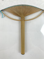 Japanese Fabric Fan Uchiwa Vtg Bamboo Round Paper Back Seasonal Flower Blue U136
