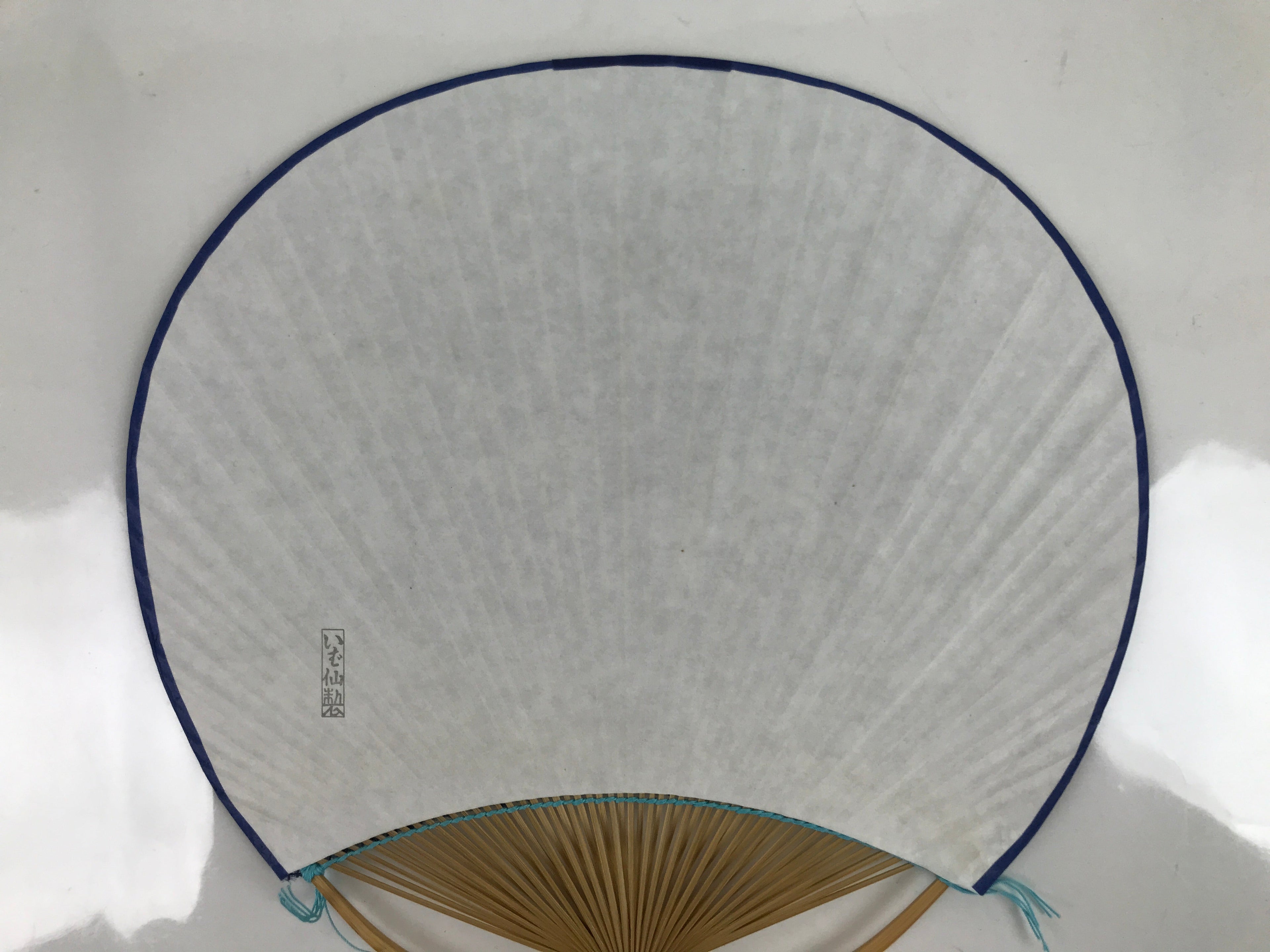 Japanese Fabric Fan Uchiwa Vtg Bamboo Round Paper Back Seasonal Flower Blue U137