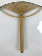 Japanese Fabric Fan Uchiwa Vtg Bamboo Round Paper Back Seasonal Flower Blue U137