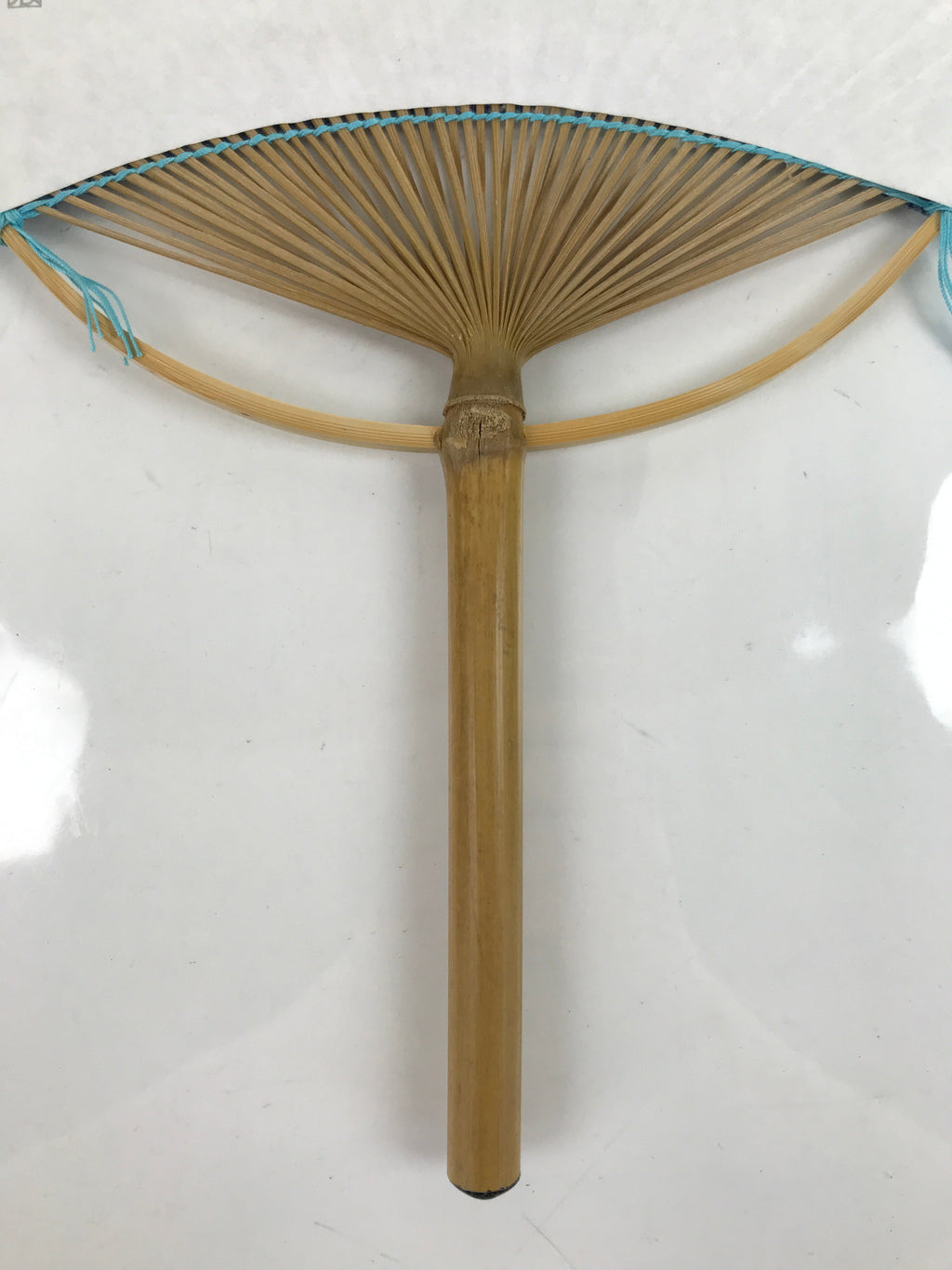 Japanese Fabric Fan Uchiwa Vtg Bamboo Round Paper Back Seasonal Flower Blue U138