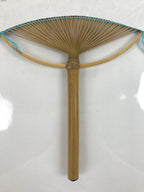 Japanese Fabric Fan Uchiwa Vtg Bamboo Round Paper Back Seasonal Flower Blue U138
