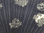 Japanese Fabric Fan Uchiwa Vtg Bamboo Round Paper Back Seasonal Flower Blue U138