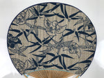 Japanese Fabric Fan Uchiwa Vtg Bamboo Round Paper Traditional Birds Blue U144