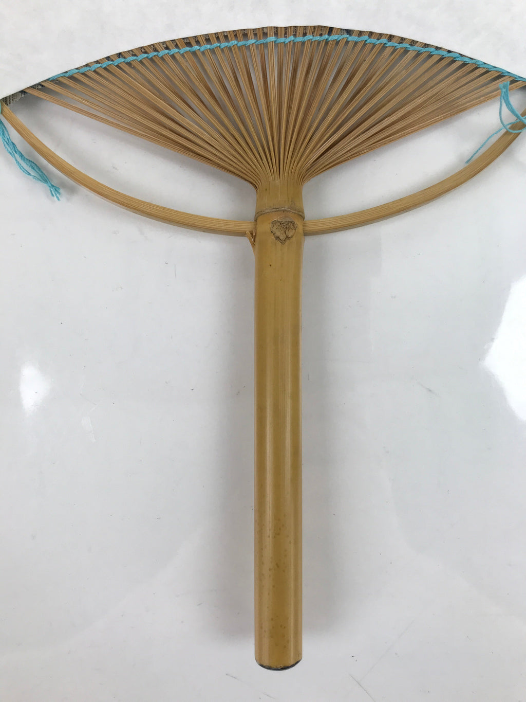 Japanese Fabric Fan Uchiwa Vtg Bamboo Round Paper Traditional Birds Blue U144