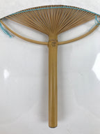 Japanese Fabric Fan Uchiwa Vtg Bamboo Round Paper Traditional Birds Blue U144