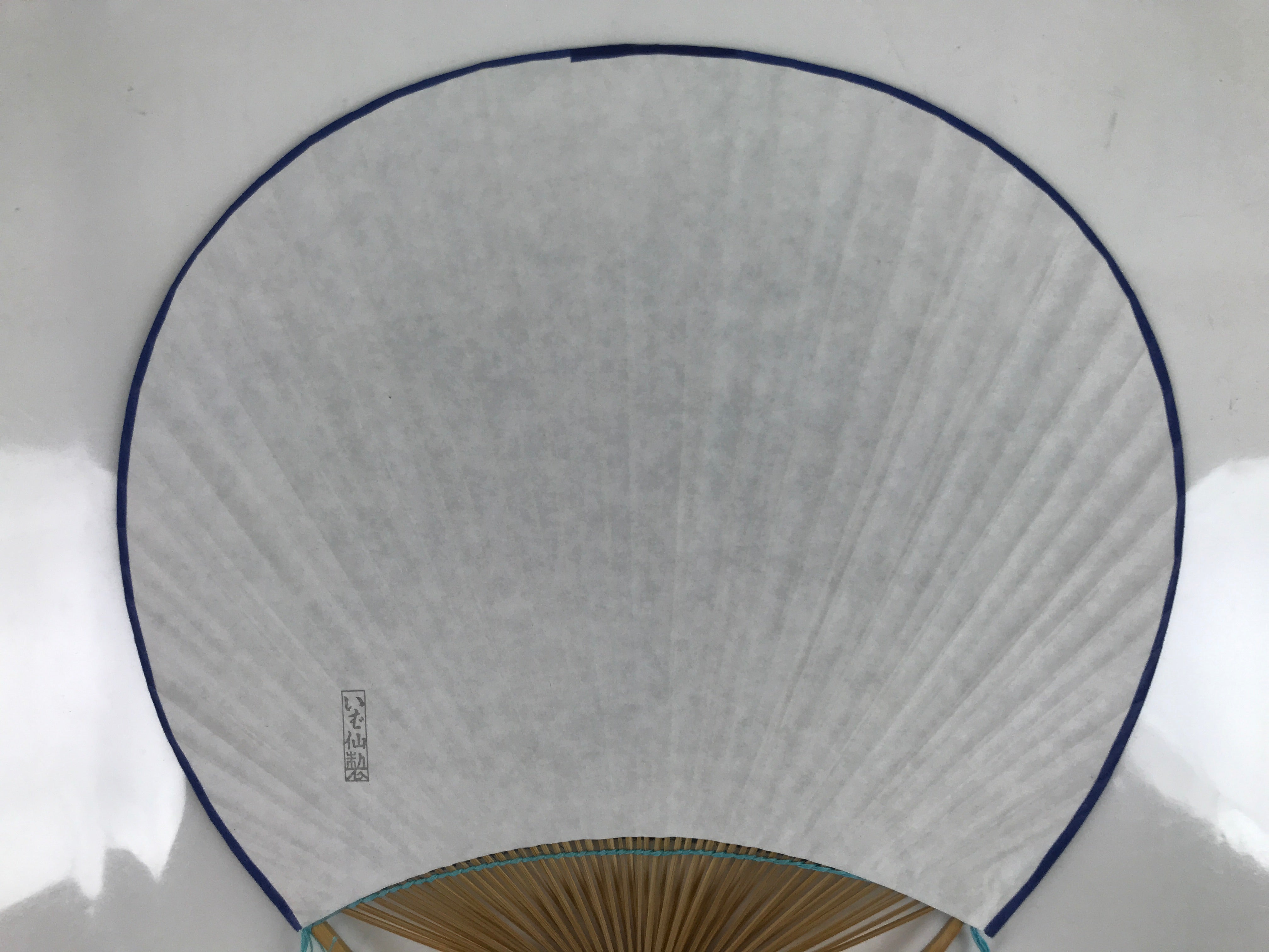 Japanese Fabric Fan Uchiwa Vtg Bamboo Round Paper Traditional Floral Blue U143