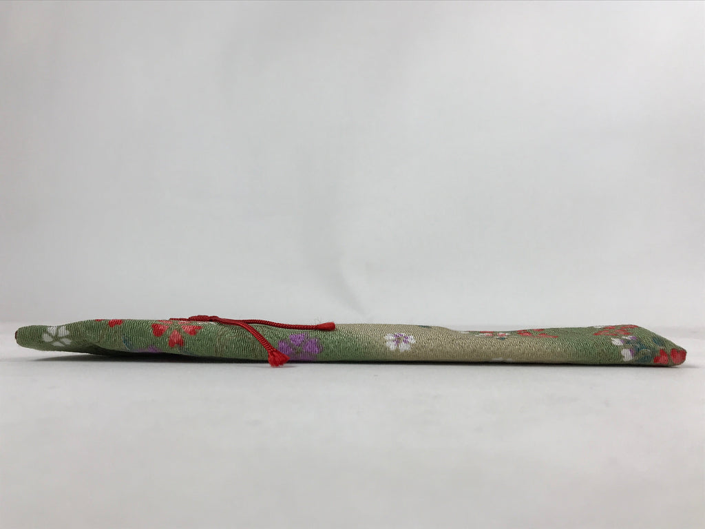 Japanese Fabric Folding Fan Case Vtg Sensubukuro Cherry Blossom Green Red KB75