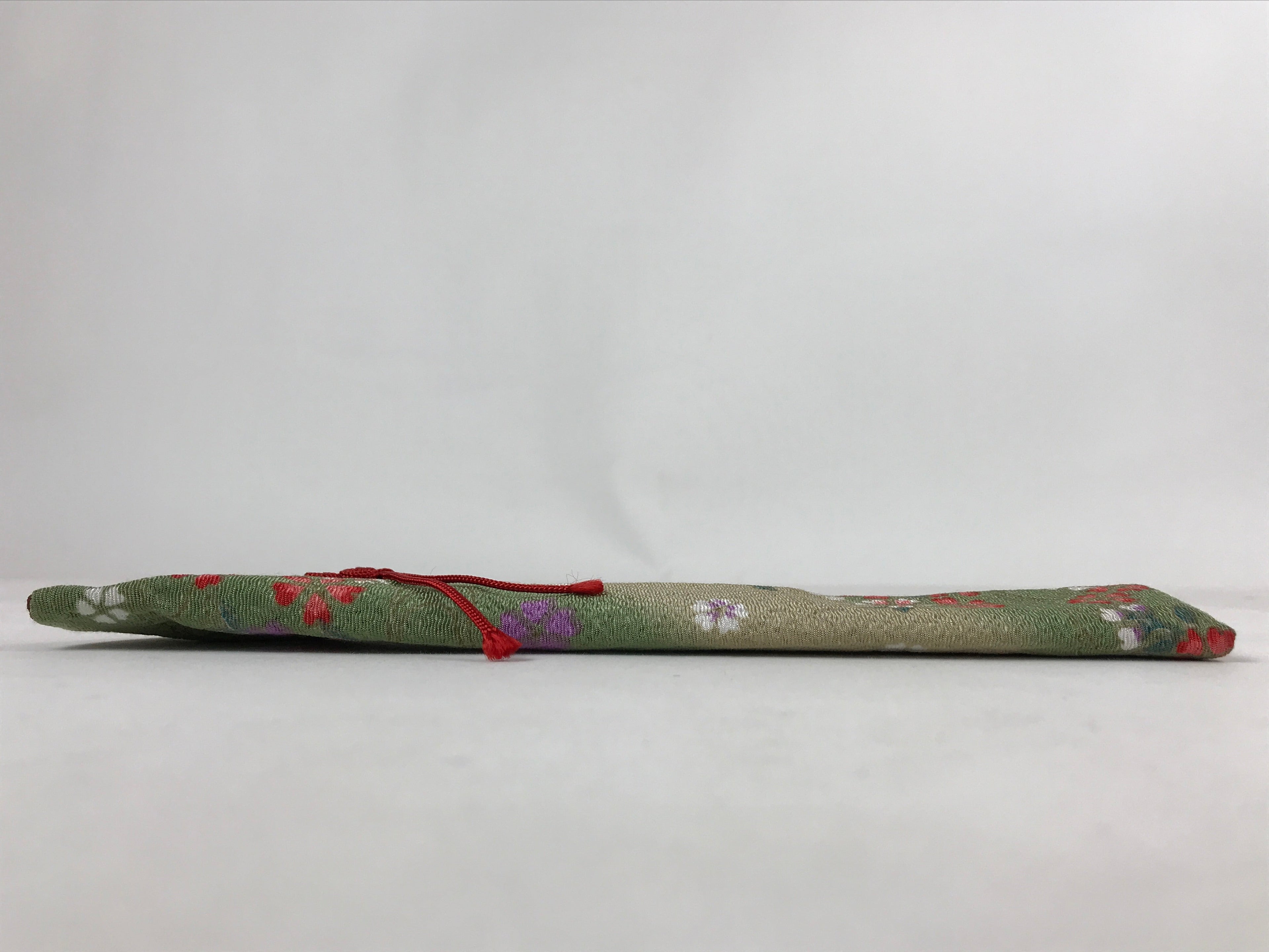 Japanese Fabric Folding Fan Case Vtg Sensubukuro Cherry Blossom Green Red KB75