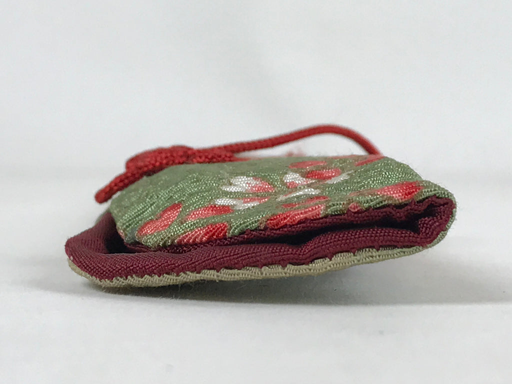 Japanese Fabric Folding Fan Case Vtg Sensubukuro Cherry Blossom Green Red KB75