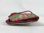 Japanese Fabric Folding Fan Case Vtg Sensubukuro Cherry Blossom Green Red KB75
