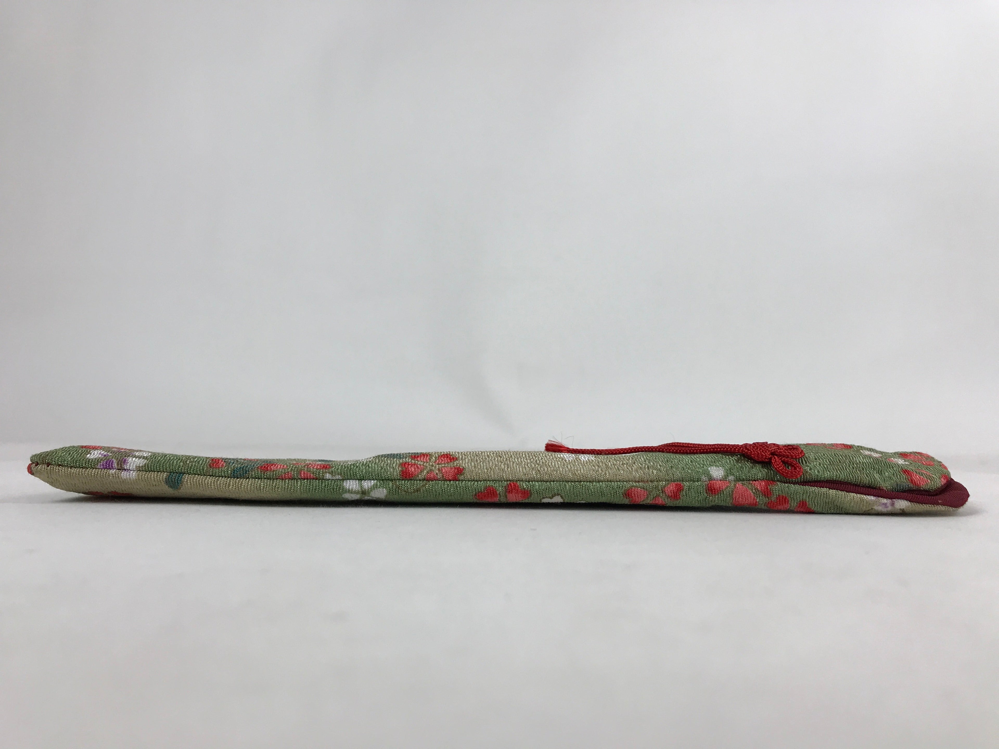 Japanese Fabric Folding Fan Case Vtg Sensubukuro Cherry Blossom Green Red KB75