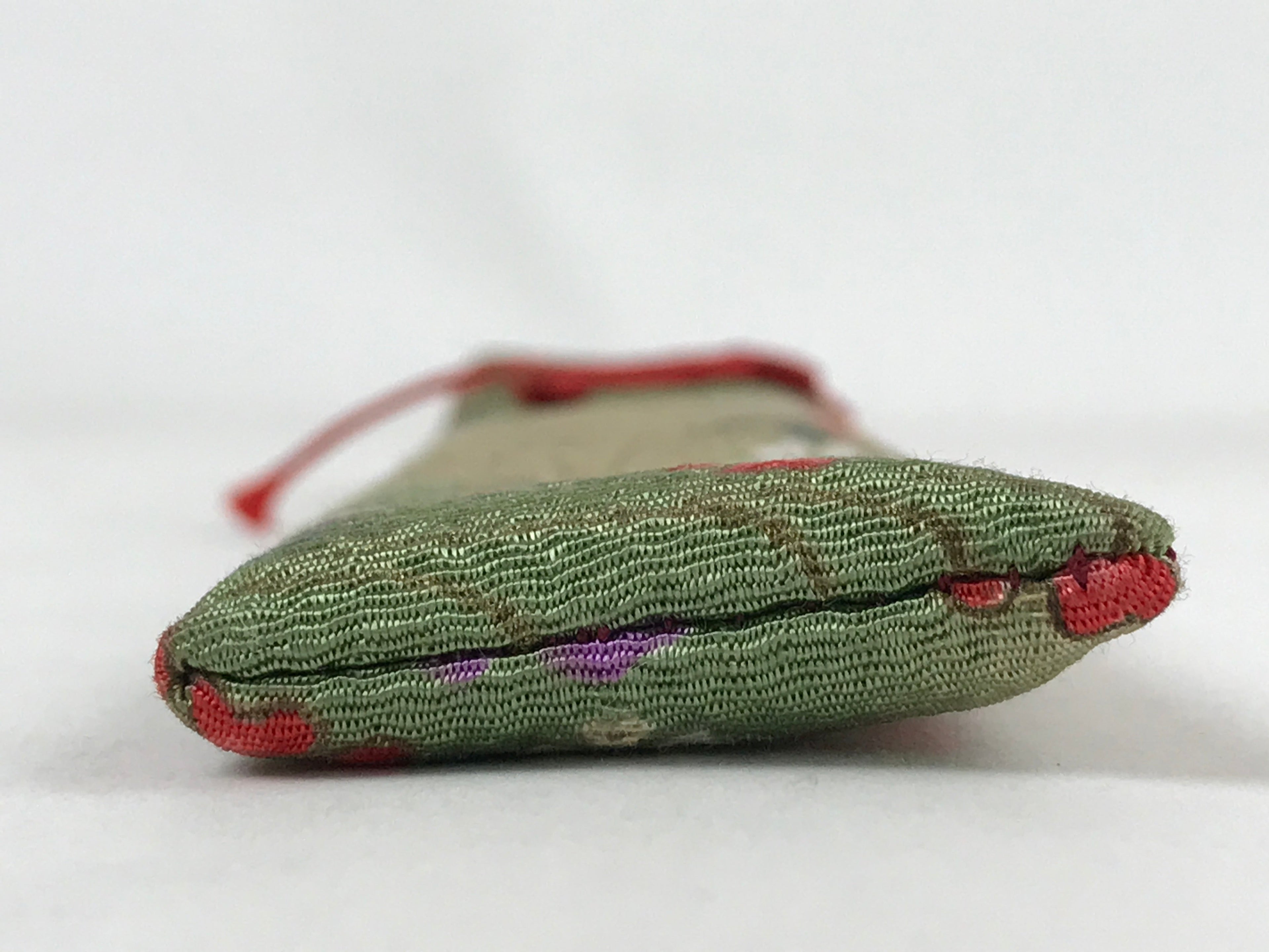 Japanese Fabric Folding Fan Case Vtg Sensubukuro Cherry Blossom Green Red KB75