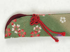 Japanese Fabric Folding Fan Case Vtg Sensubukuro Cherry Blossom Green Red KB75